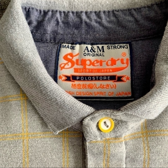 Superdry Long Sleeve Yellow Grey Collared Polo - Picture 3 of 14